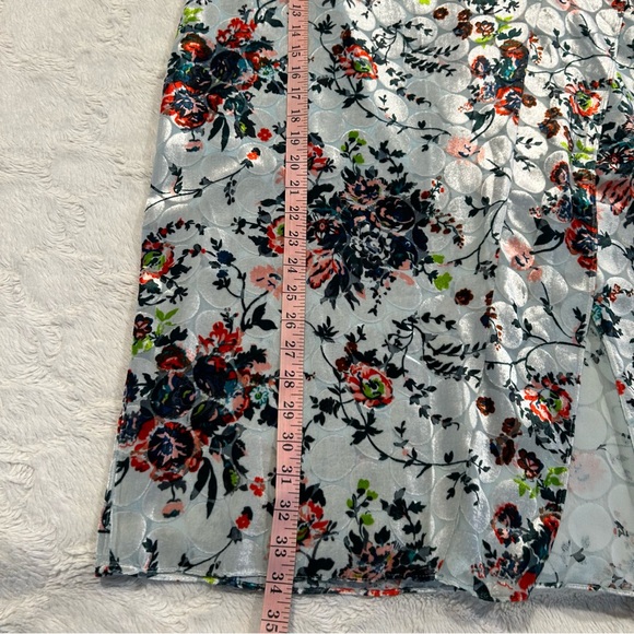 Maeve Anthropologie Evie Light Blue Floral Velvet-Dotted Long Skirt - Silk Blend - Picture 8 of 14
